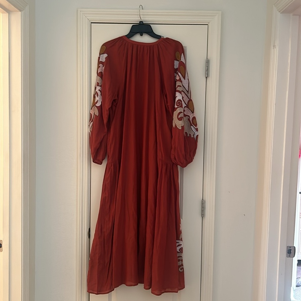 Anthropologie Rust Embroidered Long Sleeve Dress - Picture 11 of 17